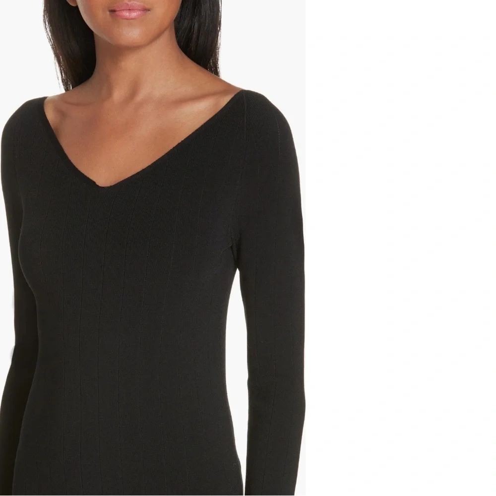 Vince Ribbed V-neck Long Sleeve Midi Dress Black Size Small NWT